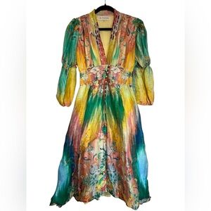 La Fuori Silk Cotton Boho Maxi Dress XS Embellished Floral NWOT